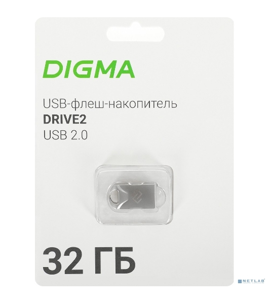 Флешка USB Digma DRIVE2 (DGFUM032A20SR), 32Gb, USB 2.0, R/W 20/10, серебристый