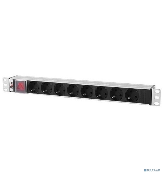 Блок розеток Rem-10 с выкл., 8 Sсhuko, 10 A, алюм., 19', шнур 1.8 м. 1,8 IEC 60320 C14