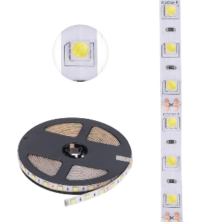Лента светодиодная 5 м 12 В 5050 6500 К IP65 60 LED/м для БП с клеммами LAMPER