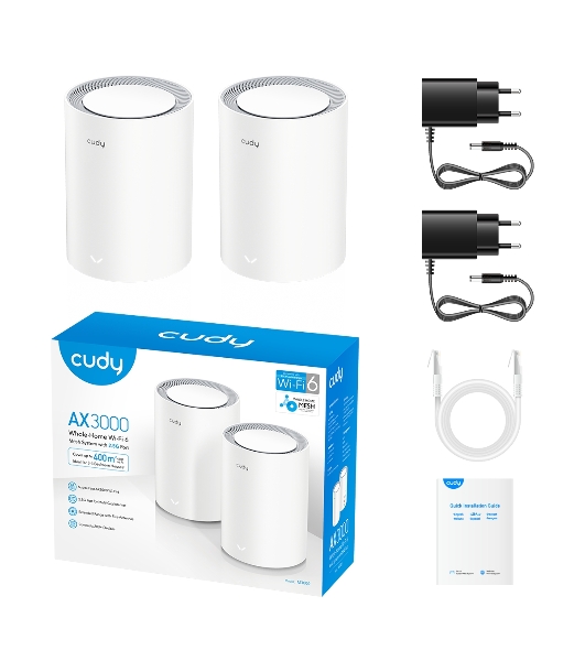 Бесшовный Mesh роутер Cudy M1800 (M1800 2-PACK) AX1800 10/100/1000BASE-TX/Wi-Fi белый (упак.:2шт)