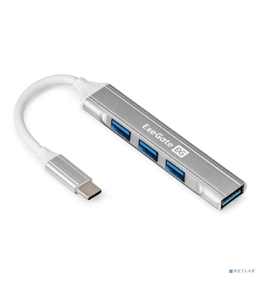 USB-концентратор 4-в-1 ExeGate DUB-3213C (кабель-адаптер USB3.0 Type-C --> 3xUSB2.0, 1xUSB3.0, Plug&Play, серебристый)