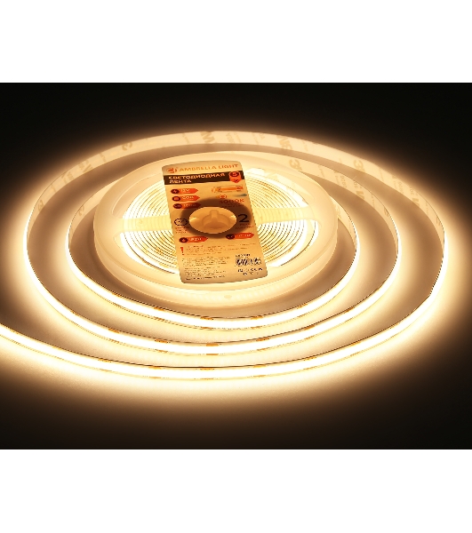 Светодиодная лента Ambrella light GS2601 COB 320Led/ 10W m/ 12V IP20 3000K/ 5000*8*1.54mm (2 конт.)