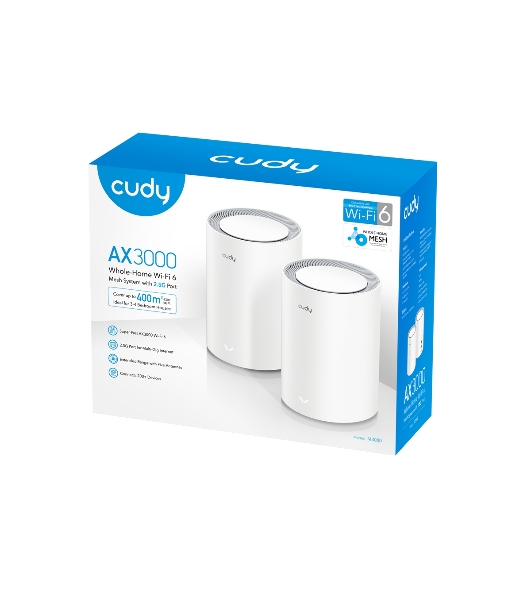 Бесшовный Mesh роутер Cudy M1800 (M1800 2-PACK) AX1800 10/100/1000BASE-TX/Wi-Fi белый (упак.:2шт)