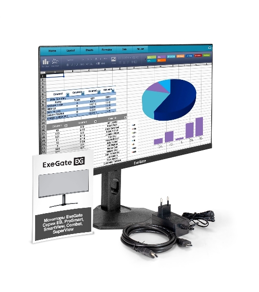 Монитор 23.8' ExeGate ProSmart EH2407CA (IPS LED Grade A+, FHD, 1920x1080@120Гц, 16:9, 250cd/m2, 1000:1, 3-5ms, Speakers, audio-out, D-Sub, HDMI2.0, DisplayPort, кабель HDMI 1.5м, VESA, регулировка высоты (HAS), регулировка наклона (tilt), поворот экрана (swivel), поворот экрана на 90° (pivot), черный)