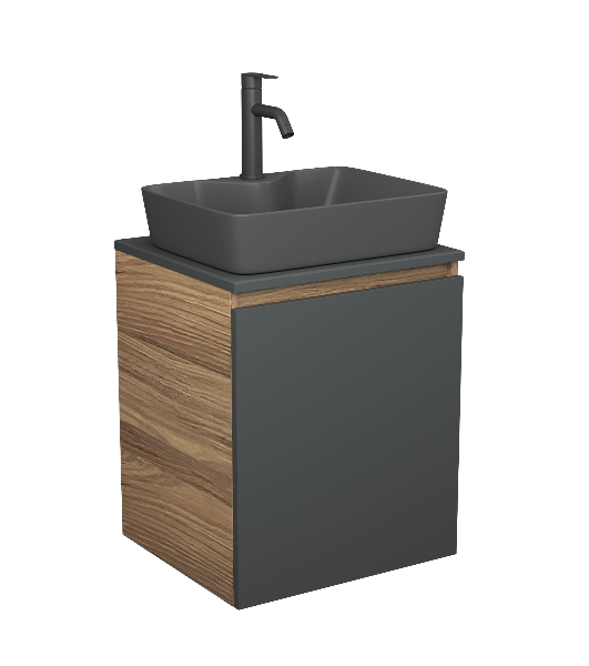 Тумба Bau Dream Blackwood 50 графит, раковина BAU Cerama 48х37 темно-серая матовая, смеситель Hotel Dream Black, нерж. сталь, черный