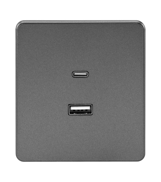 Розетка Kranz ROUND USB-A+Type-C 3А с функцией быстрой зарядки титан