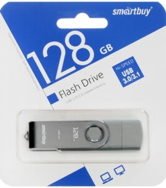 Флешка USB Smartbuy Twist Dual (SB128Gb3DUOTWK), 128Gb, USB 3.0/3.1, Twist Dual