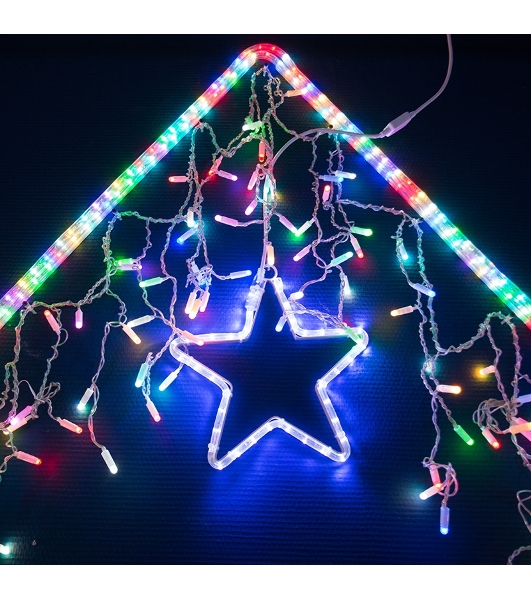 Гирлянда Neon-night Айсикл (бахрома) светодиодный, 4,8 х 0,6 м, прозрачный провод, 230 В, диоды RGB, 176 LED