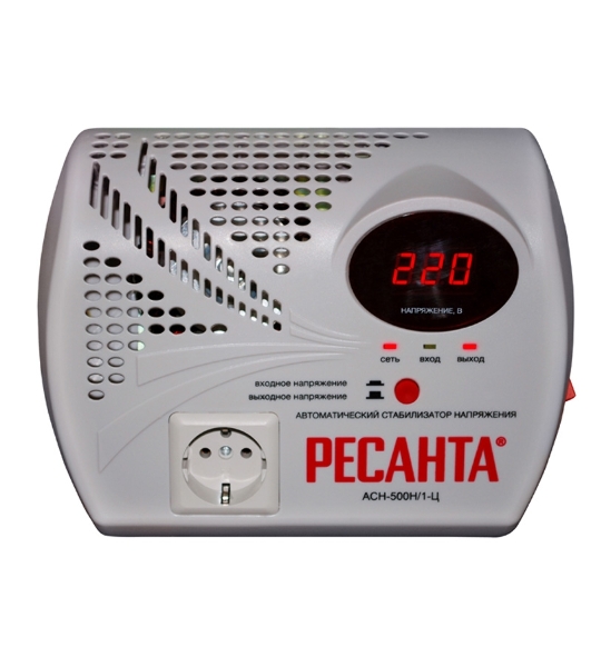 Стабилизатор напряжения Ресанта АСН- 500 Н/1-Ц 63/6/9 Стабилизатор 220В±8%, Габариты 260х200х110, Вес 2,6кг