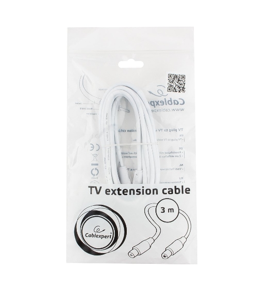 Кабель телевизионный Cablexpert CCV-515-W-3M, Coaxial M/F, белый, 3м