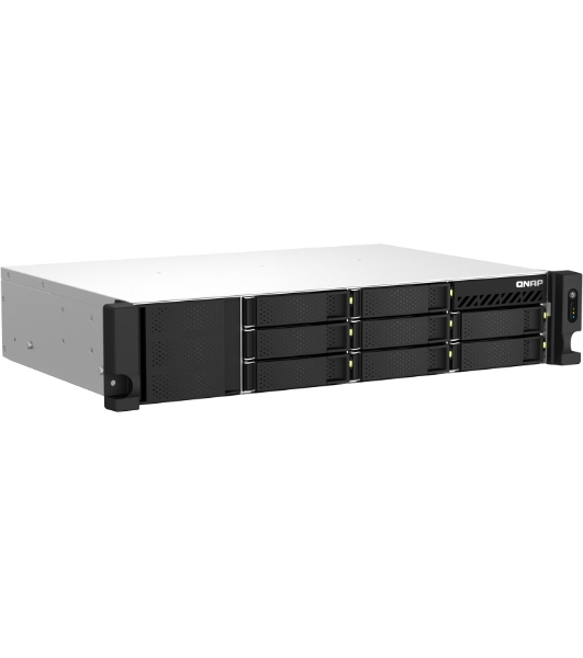 Сетевое хранилище SMB QNAP TS-873AeU-RP-4G NAS 8 HDD trays, 2x 2.5 GbE. 64-bit 4-core AMD V1500B 2,2 GHz, 4 Gb. RAM (1*4 Gb) up to 32Gb (2*16 Gb), 2 x M2 2280 (PCIe Gen3 x 1), 2xPSU W/o rail kit RAIL-B02