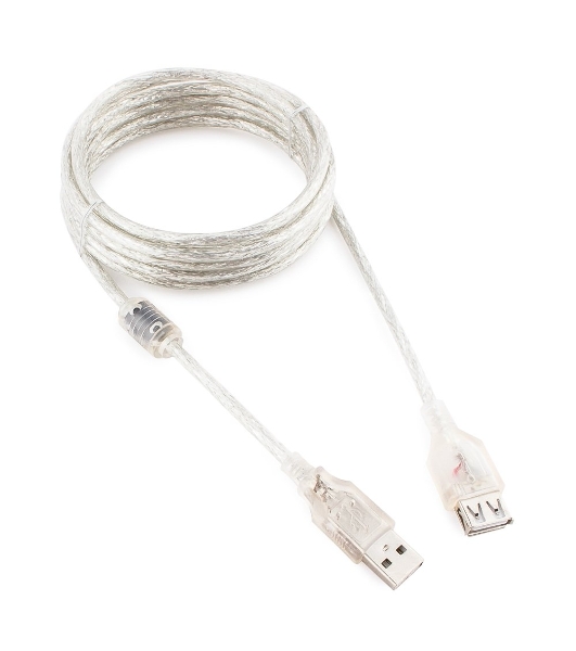 Кабель Cablexpert USB2.0 Pro, AM/AF, 3м, экран, 2 феррит.кольца, прозрачный (CCF-USB2-AMAF-TR-10)