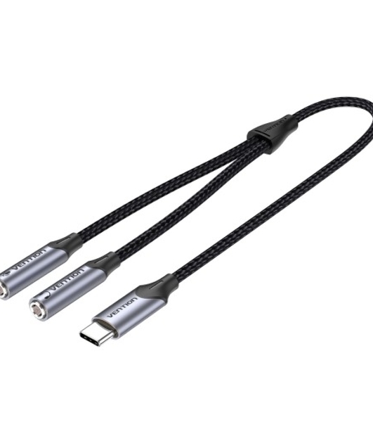 Переходник-разветвитель Vention гибкий USB-C M/Jack 3.5 мм F x 2 (Аудио+Микрофон) - 0.3 м