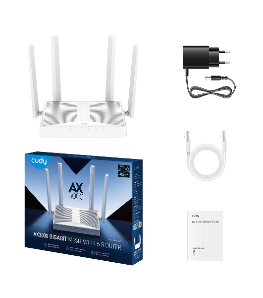 Роутер беспроводной Cudy WR3000E 2.0 Гигабитный роутер Wi-Fi 6 AX3000, 2,4/5 ГГц, до 2976 Мбит/с, 5x1 Гбит/с, IPv6, 4 антенны, черный
