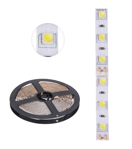 Лента светодиодная 5 м 12 В 5050 6500 К IP23 60 LED/м для БП с клеммами LAMPER