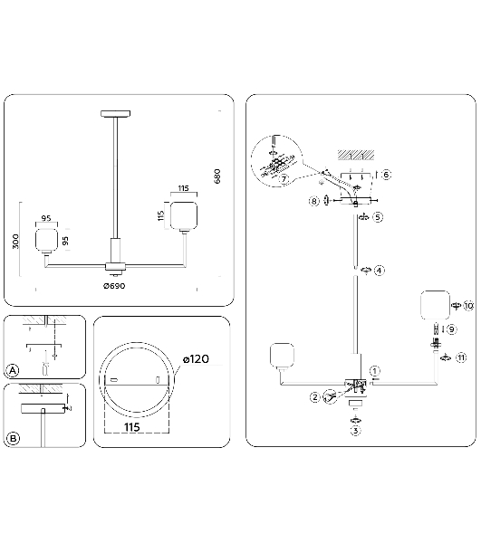 Люстра Ambrella light LH53015/6 BS/FR латунь/белый матовый G9*6 max 40W D690*680