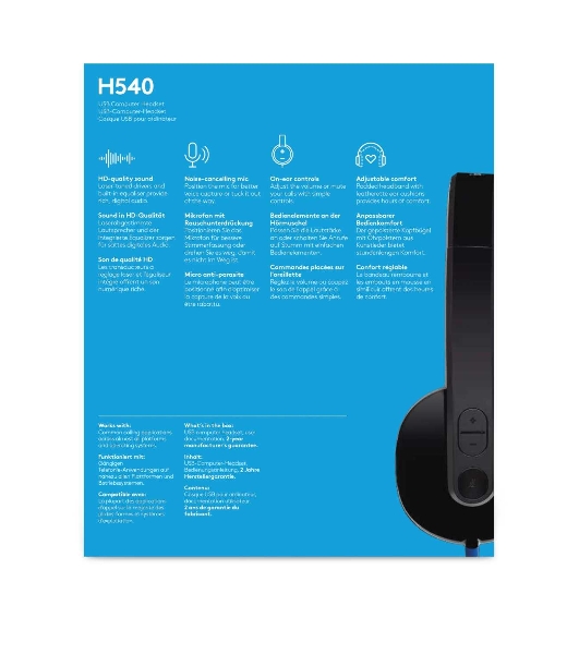 Гарнитура Logitech USB Headset H540 чёрный, проводная, USB