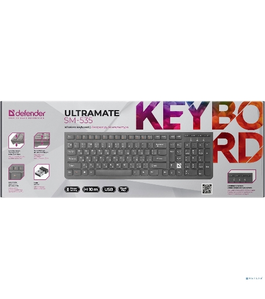 Клавиатура беспроводная Defender ULTRAMATE SM-535 RU USB, радиоканал, черный