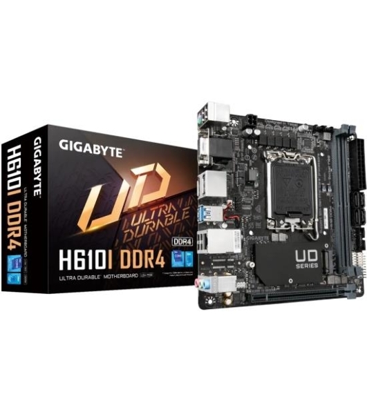 Материнская плата Gigabyte H610I DDR4, LGA 1700, Intel H610, 2xDDR4, 4xSATA, 1xM.2, 1xPCIe 4.0 x16, 1xHDMI, 1xVGA, 2xDP, 1x 1Gb LAN, 2xUSB-A 3.2 Gen 1, 4xUSB-A 2.0, 3x 3.5 мм, 7.1, Mini-ITX