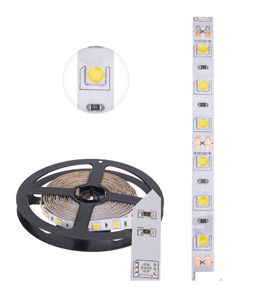 Лента светодиодная 3 м 12 В 5050 4000 К IP23 60 LED/м для БП с клеммами LAMPER