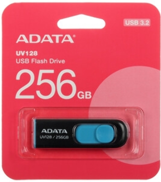 Флешка USB ADATA AUV128 (AUV128-256G-RBE), 256Gb, USB 3.0, R/W 100/30, черный/синий