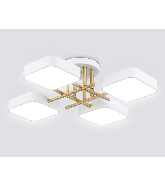 Люстра светодиодная на штанге Ambrella light FL516341/4 WH/GD белый/золото 72W 3000-6000K 550*550*150 (без ПДУ)