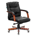 Кресло руководителя Бюрократ T-9927WALNUT-LOW/BL черный, кожа, низкая спинка, крестовина дерево, фото21
