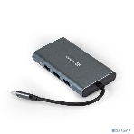 USB-концентратор ExeGate EX293985RUS DUB-31C/MAX (кабель-адаптер USB Type-C --> 3xUSB3.0 + Card Reader + PD 100W + HDMI 4K@30Hz + VGA + Audio + Lan RJ45 10/100/1000Mb, Plug&Play, серый), фото 1