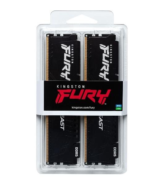 Оперативная память Kingston Fury Beast, DDR5, 32Gb (2x16Gb), 6400MHz, CL32, DIMM, с радиатором, черный