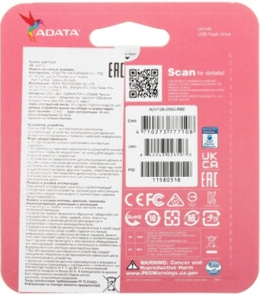 Флешка USB ADATA AUV128 (AUV128-256G-RBE), 256Gb, USB 3.0, R/W 100/30, черный/синий