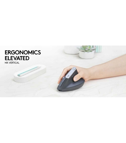 Мышь беспроводная/проводная Logitech MX Vertical графитовый, 4000 dpi, радиоканал, Bluetooth, USB, кнопки - 6