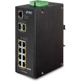 Коммутатор индустриальный PoE IGS-10020PT для монтажа в DIN-рейку IP30 L2+ SNMP Manageable 8-Port Gigabit POE(Af) Switch + 2-Port Gigabit SFP Industrial Switch (-40 to 75 C), ERPS Ring Supported, 1588