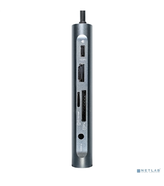 USB-концентратор ExeGate EX293985RUS DUB-31C/MAX (кабель-адаптер USB Type-C --> 3xUSB3.0 + Card Reader + PD 100W + HDMI 4K@30Hz + VGA + Audio + Lan RJ45 10/100/1000Mb, Plug&Play, серый)
