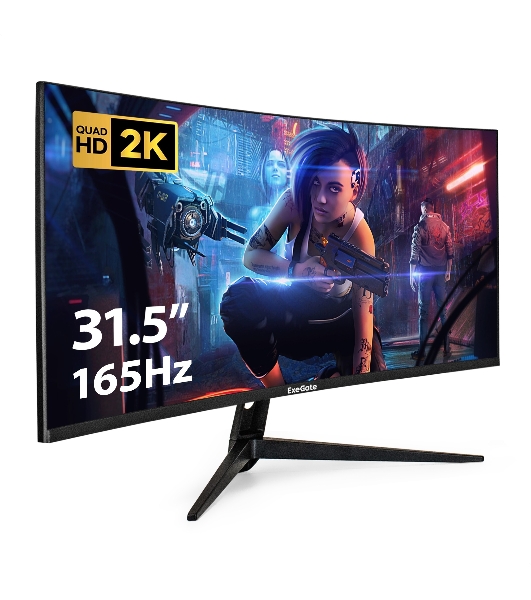 Монитор 31.5' ExeGate Combat EC3200TA VA 2560x1440, 165 Гц, 5 мс (GtG), 16:9, 300 кд/м², изогнутый (1500R), 2×HDMI 2.0, 2×DP, 3.5 Jack, динамики (2×3 Вт), RGB-подсветка, FreeSync, черный