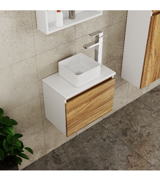 Комплект для ванной, 4 предмета (Тумба Bau Dream Blackwood 50, раковина BAU Mini 24х24, смеситель для раковины высокий Hotel Still, нержавеющая сталь, выпуск клик клак, хром)
