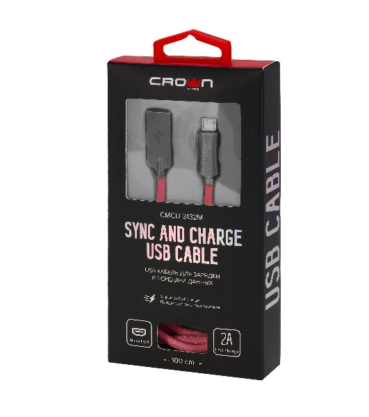 Кабель Crown USB - microUSB CMCU-3132M red