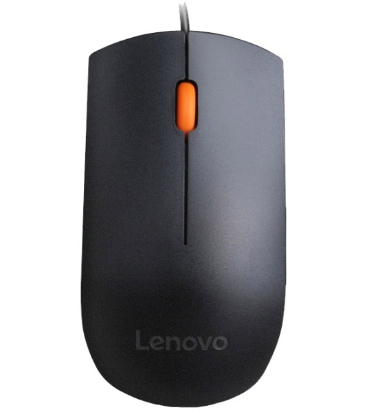 Мышь проводная Lenovo 300 черный, 1600 dpi, USB, кнопки - 3