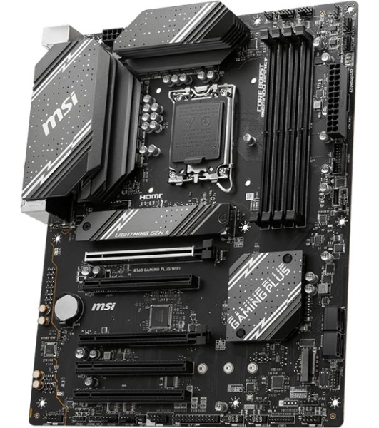 Материнская плата MSI B760 GAMING PLUS WIFI, LGA 1700, Intel B760, 4xDDR5, 4xSATA, 2xM.2, 1xPCI-E 4.0 x16, 3xPCI-E 3.0 x1, 1xDP, 1xHDMI, 1x 2.5Gb LAN, 2xUSB-A 3.2 Gen 2, 4xUSB 2.0, 5x3.5 мм, 7.1, Standard-ATX