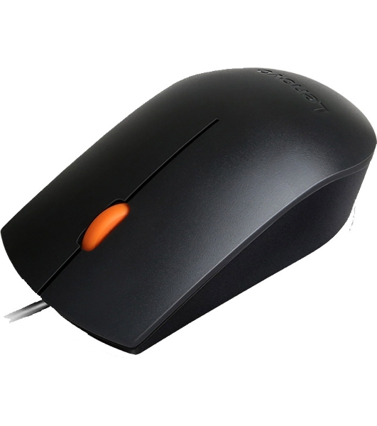 Мышь проводная Lenovo 300 черный, 1600 dpi, USB, кнопки - 3