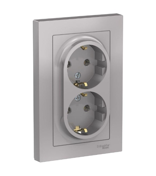 Розетка 2-м AtlasDesign с заземл. 16А в сборе алюм. SchE ATN000324