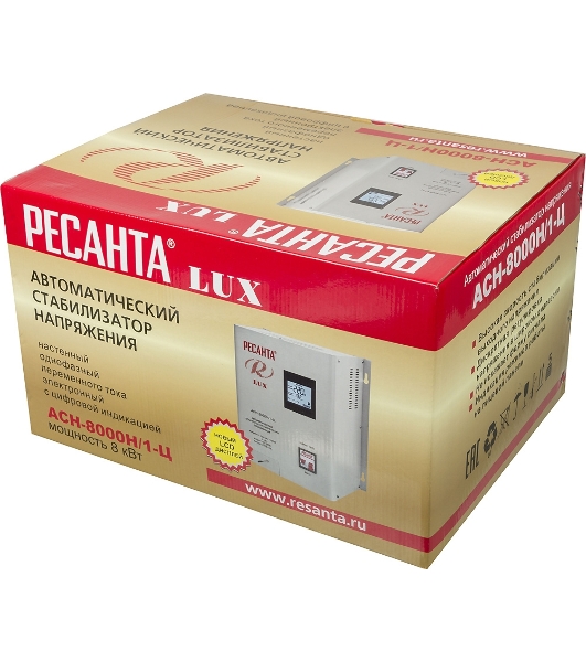 Стабилизатор напряжения Ресанта АСН-8 000 Н/1-Ц 63/6/17 Стабилизатор Lux 220В±8%, Габ. 305х190х360, Вес 15кг