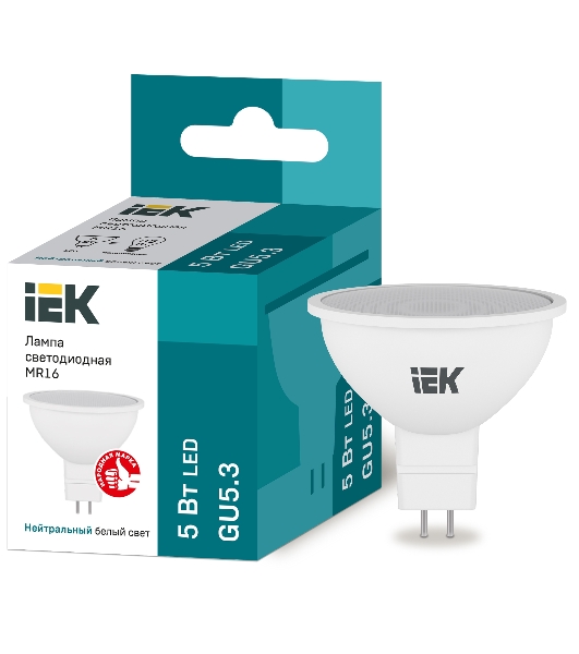 Лампа cветодиодная IEK LLE-MR16-5-230-40-GU5 ECO MR16 софит 5Вт 230В 4000К GU5.3