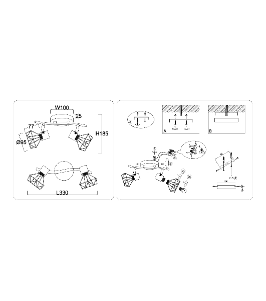 Светильник Ambrella light TR8656/2 BK/GD черный/золото E14/2 max 60W 330*100*185