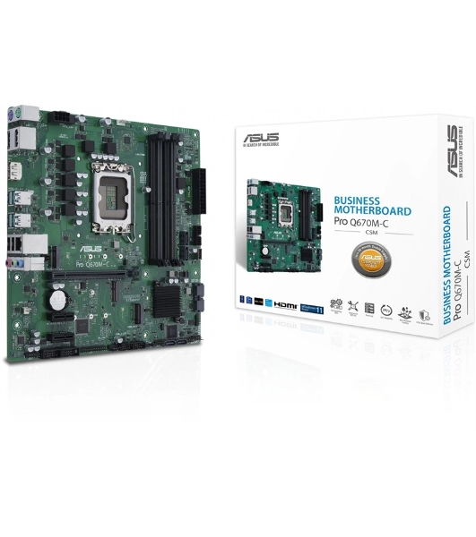 Материнская плата ASUS Pro Q670M-C-CSM, LGA 1700, Intel Q670, 4xDDR5, 6xSATA, 2xM.2, 1xPCIe 4.0 x16, 1xHDMI, 2xDP, 1x1Gb LAN, 4xUSB-A 3.2 Gen 2, 3x3.5 мм, 7.1, mATX