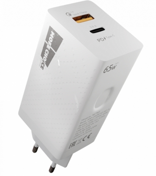 Сетевое зарядное устройство MORE CHOICE NC81a СЗУ 1USB+1Type-C 3.0A PD 20W+ QC3.0, белый