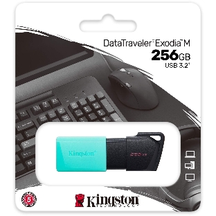 Флешка USB Kingston DataTraveler Exodia М (DTXM/256Gb), 256Gb, USB 3.2 Gen 1, R/W 150/60, черный/бирюзовый