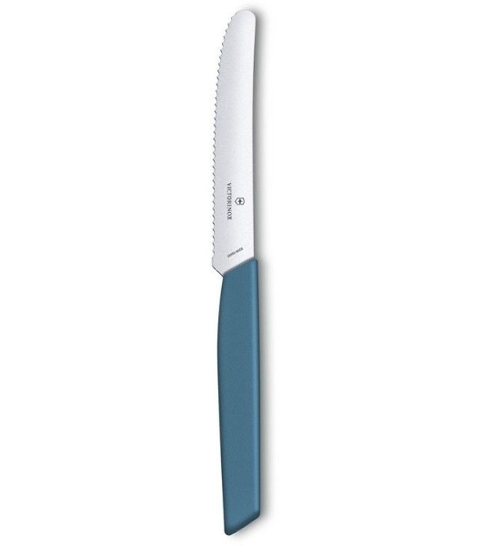 Нож кухонный Victorinox Swiss Modern (6.9006.11W2) стальной столовый для томатов лезв.110мм серрейт. заточка синий