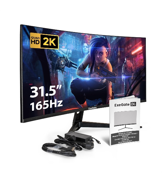 Монитор 31.5' ExeGate Combat EC3200TA VA 2560x1440, 165 Гц, 5 мс (GtG), 16:9, 300 кд/м², изогнутый (1500R), 2×HDMI 2.0, 2×DP, 3.5 Jack, динамики (2×3 Вт), RGB-подсветка, FreeSync, черный