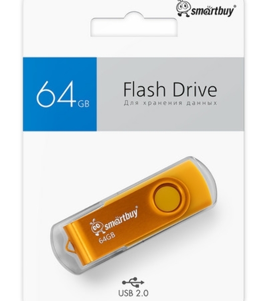 Флешка USB Smartbuy Twist Yellow (SB064Gb2TWY), 64Gb, USB 2.0, R/W 20/10, желтый
