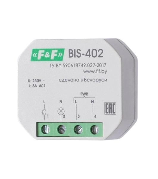Реле импульсное BIS-402 (для установки в монтажную коробку 230В 8А 1Z IP40) F&F EA01.005.002